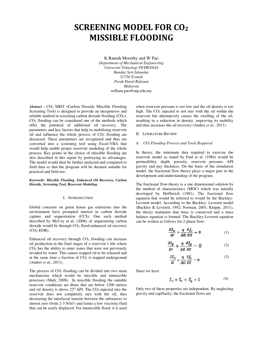 Pdf Screening Model For Co2 Missible Flooding