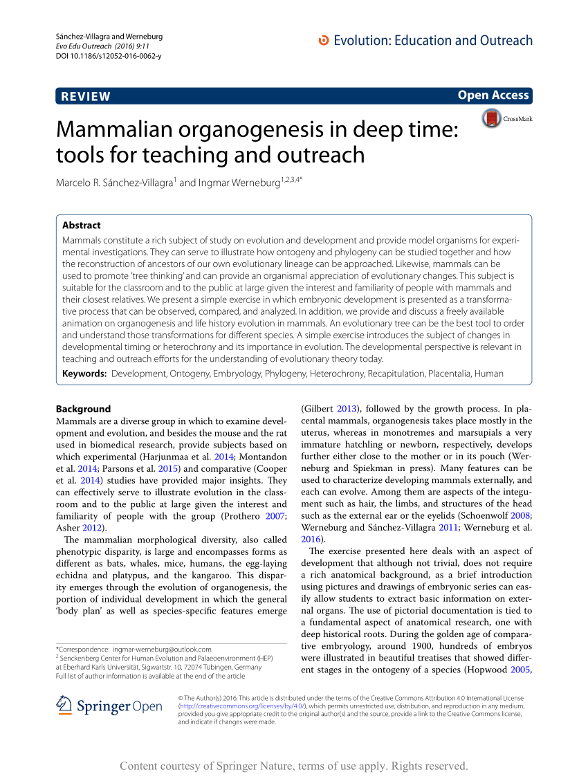 (PDF) Mammalian organogenesis in deep time: tools for teaching