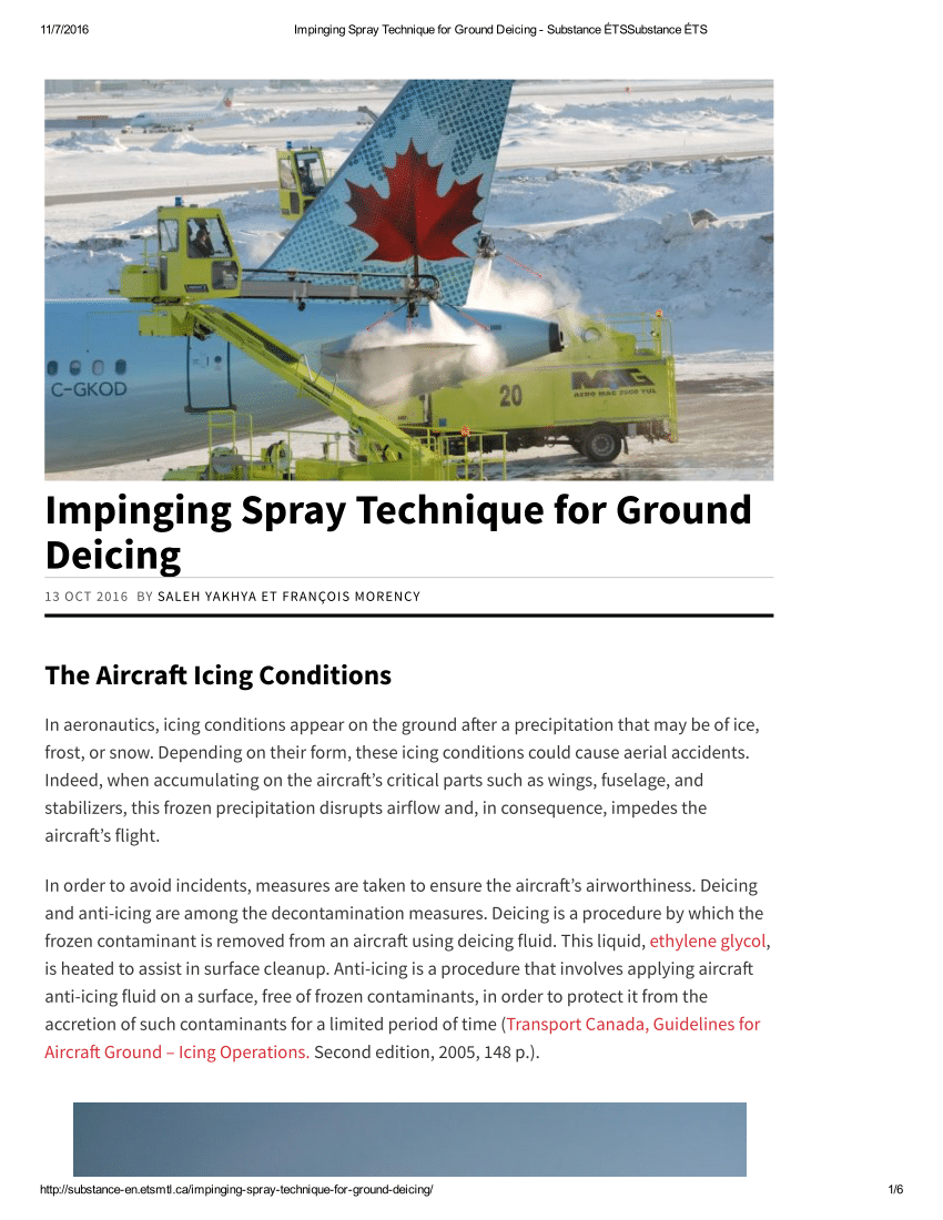 Pdf) Impinging Spray Technique For Ground Deicing The Aircraft Icing  Conditions