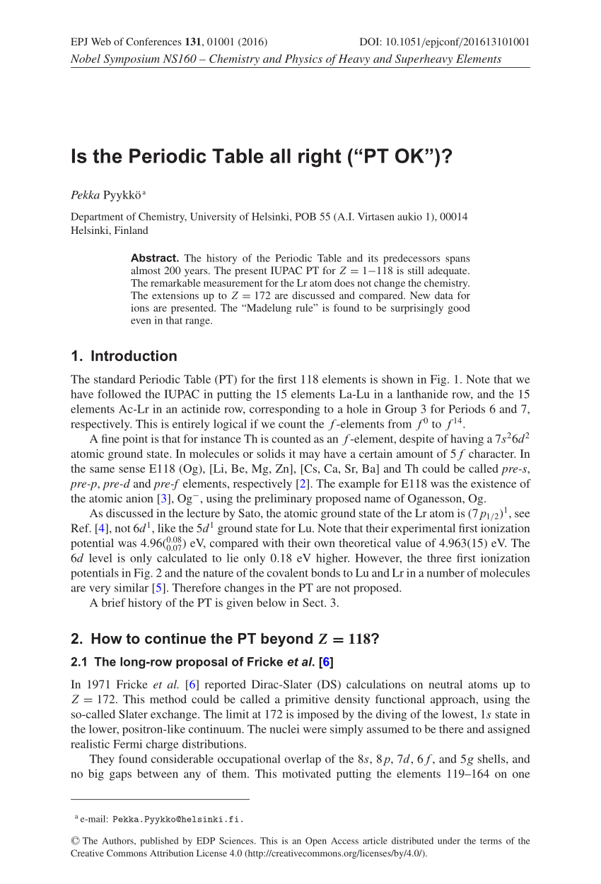 Pdf Is The Periodic Table All Right Pt Ok