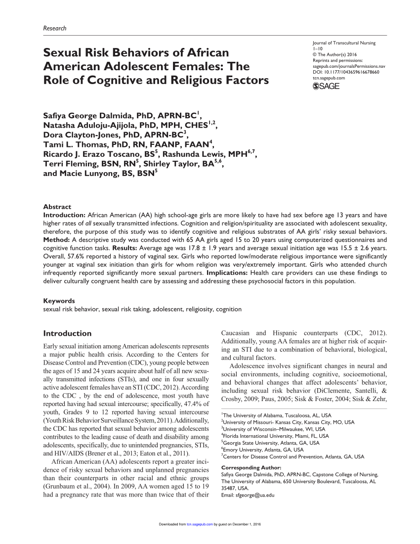 PDF) Sexual Risk Behaviors of African American Adolescent Females The Role of Cognitive and Religious Factors photo