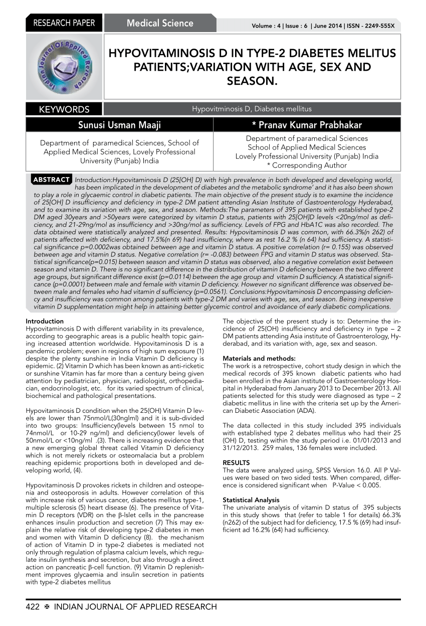 Pdf Hypovitaminosis D In Type 2 Diabetes Melitus Patients Variation