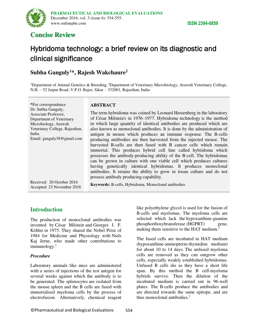 research paper on hybridoma technology