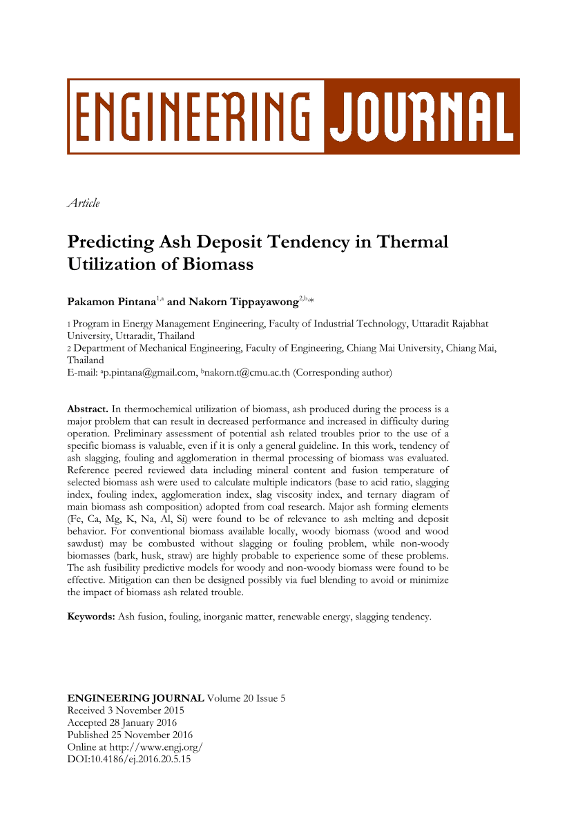 PDF Predicting Ash Deposit Tendency in Thermal Utilization of Biomass