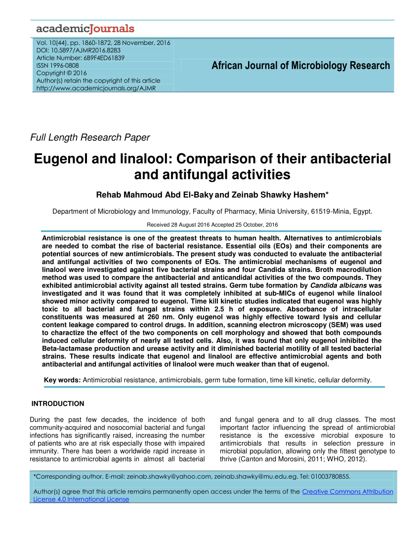 Pdf Eugenol And Linalool Comparison Of Their Antibacterial And