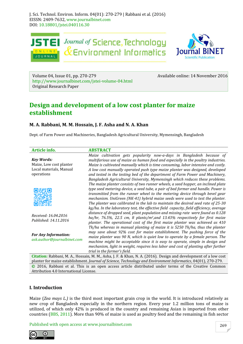 PDF) Design and development of a low cost planter for maize ...