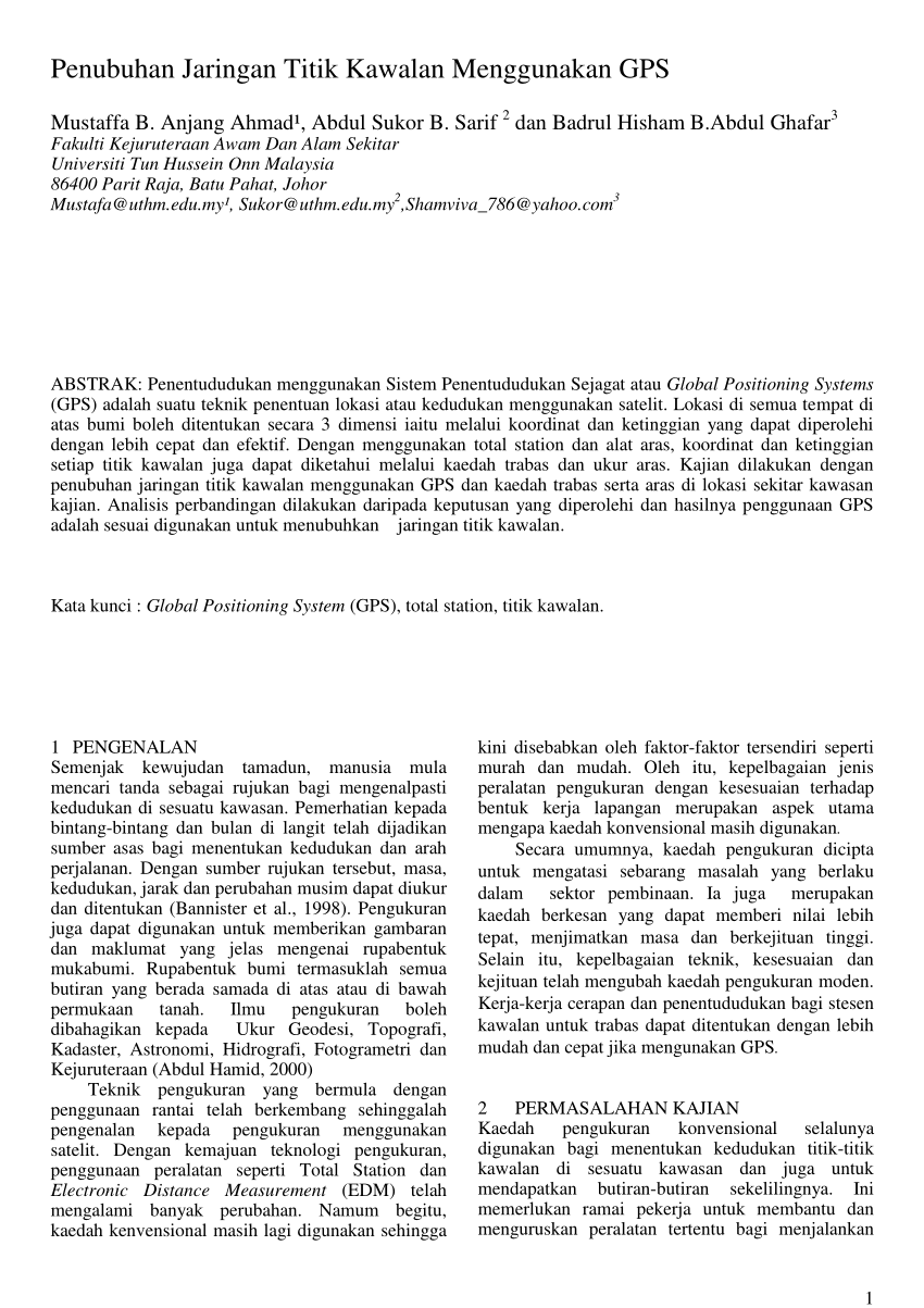 Pdf Penubuhan Jaringan Titik Kawalan Menggunakan Gps