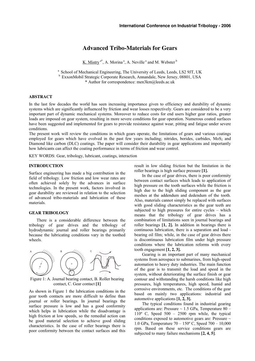 Tribology of gears - About Tribology