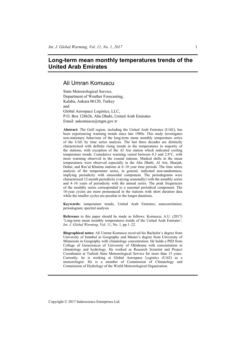 Pdf Long Term Mean Monthly Temperatures Trends Of The United Arab Emirates