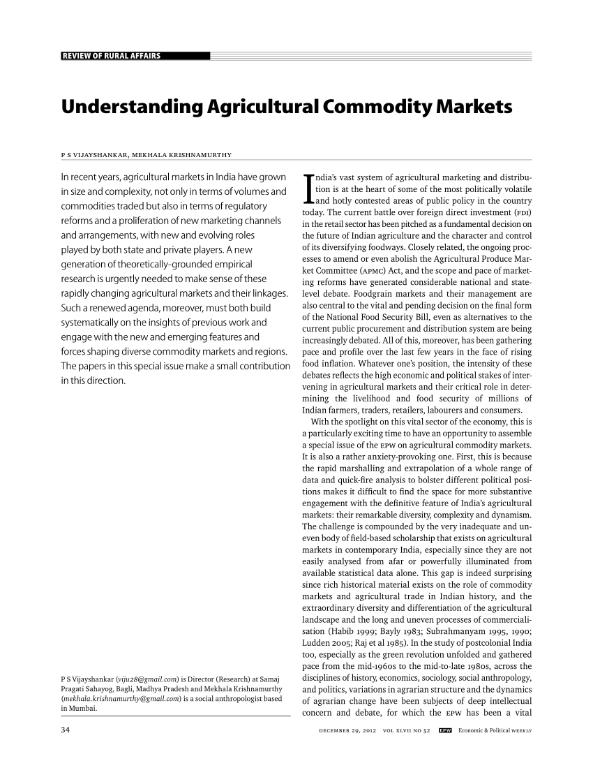 Pdf Understanding Agricultural Commodity Markets 1511
