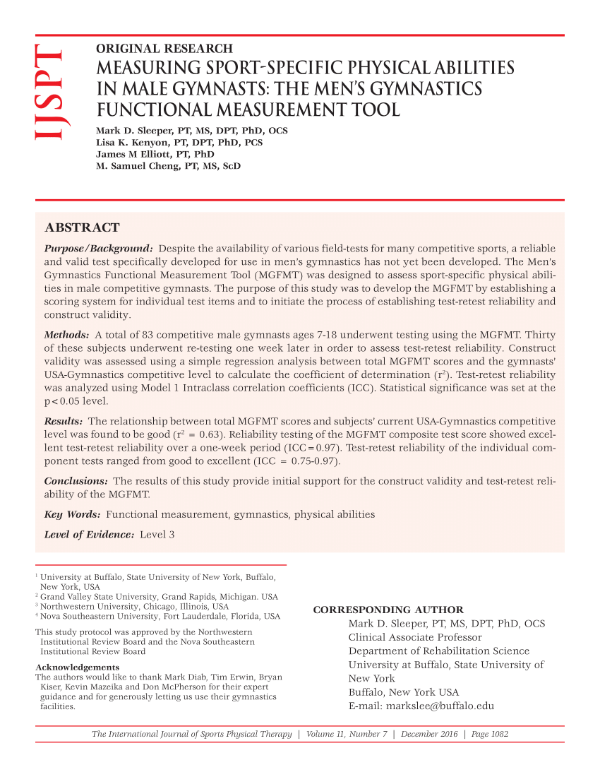 Pdf Measuring Sport Specific Physical Abilities In Male Gymnasts The Mens Gymnastics 