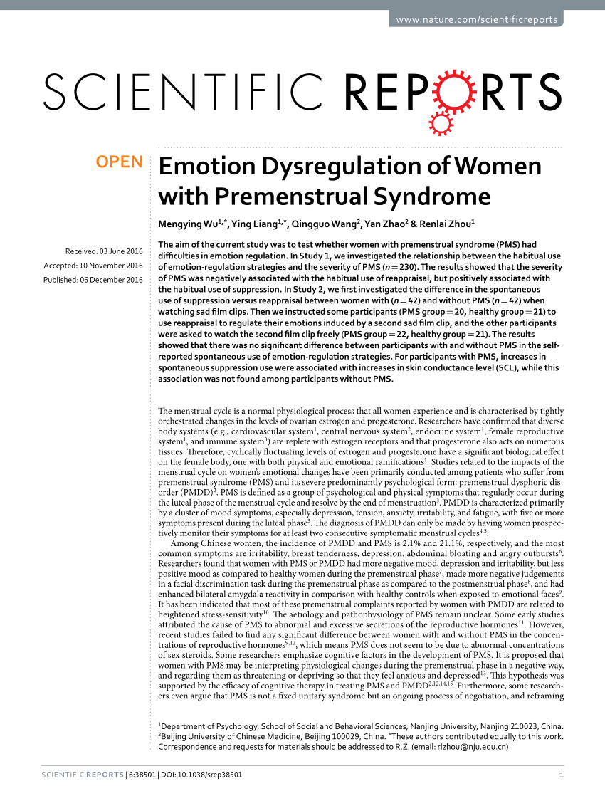 PDF) Emotion Dysregulation of Women with Premenstrual Syndrome