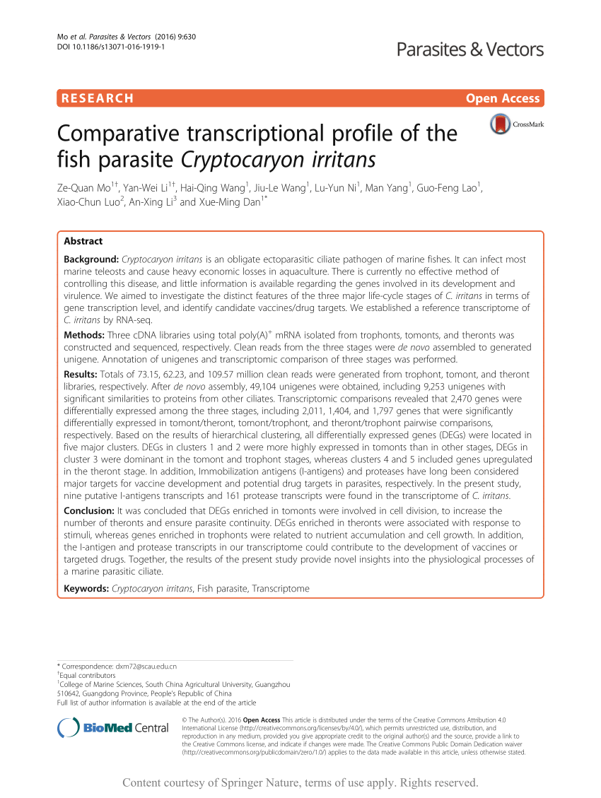 PDF) Comparative transcriptional profile of the fish parasite ...