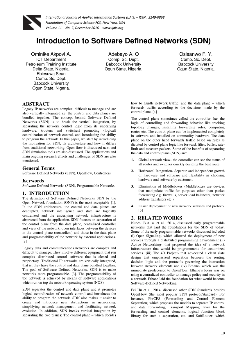 Pdf Introduction To Software Defined Networks Sdn