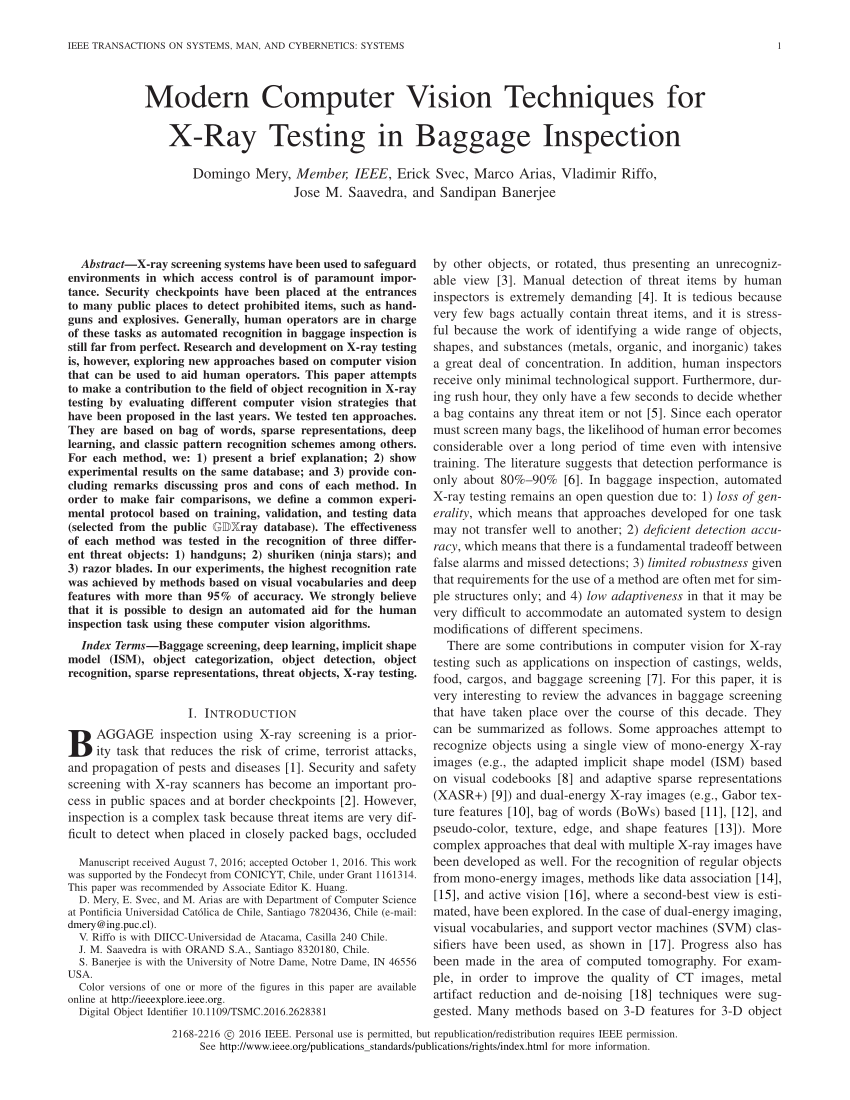 Pdf Modern Computer Vision Techniques For X Ray Testing In Baggage Inspection