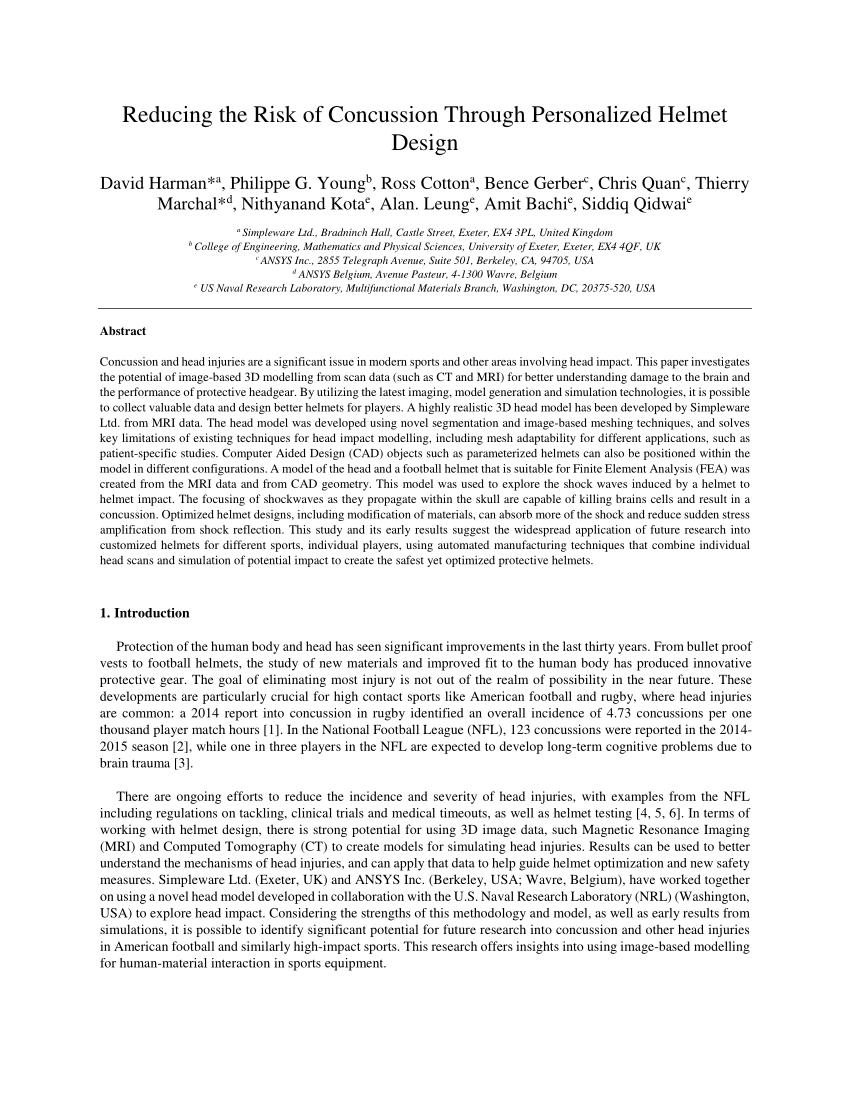 PDF) Can helmet design reduce the risk of concussion in football? Technical  note