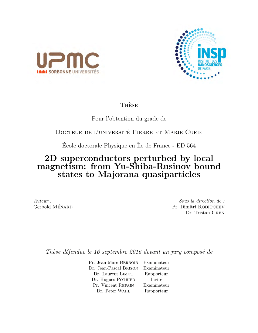 Pdf 2d Superconductors Perturbed By Local Magnetism From Yu Shiba Rusinov Bound States To Majorana Quasiparticles