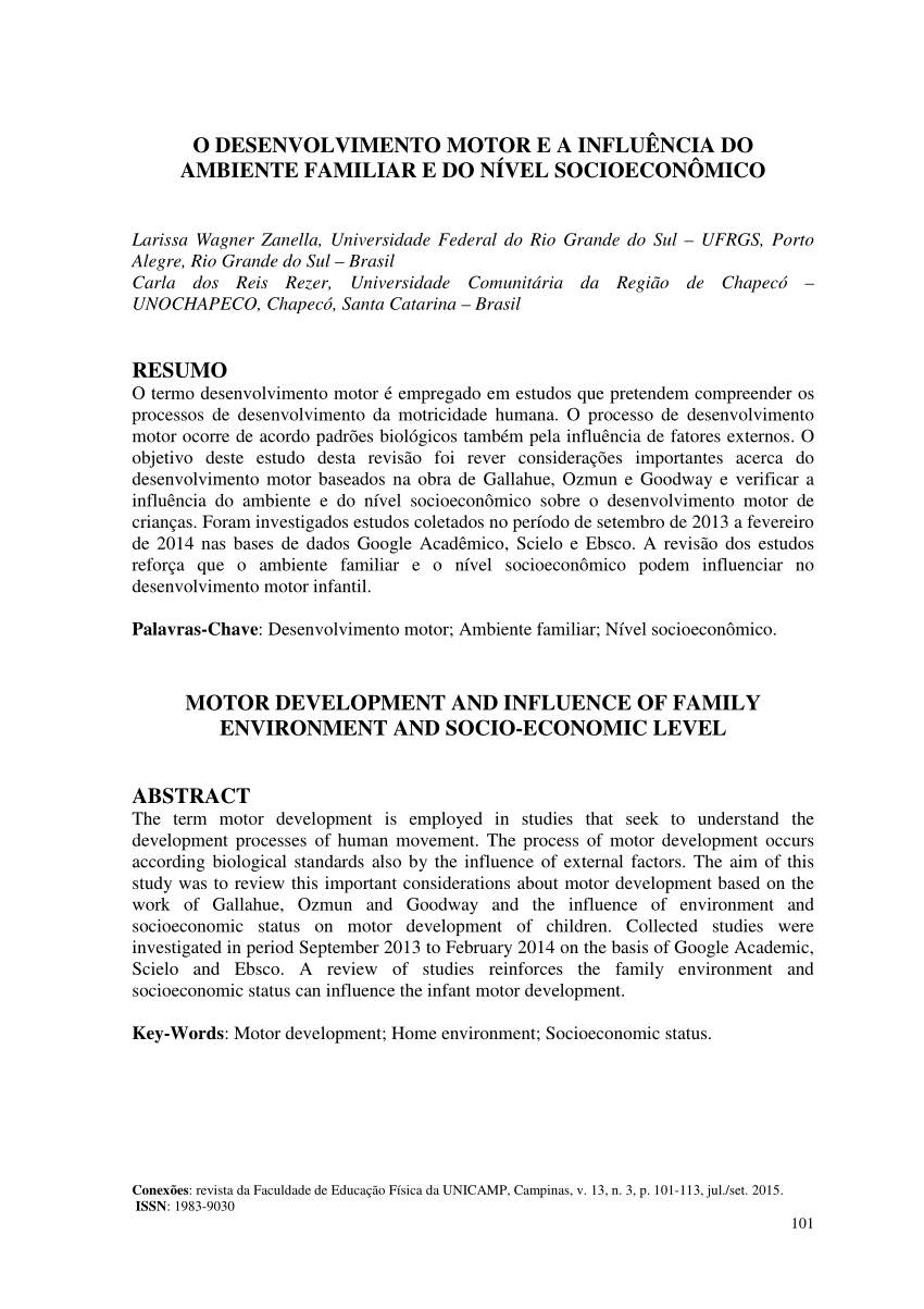 Pdf O Desenvolvimento Motor E A Influencia Do Ambiente Familiar E Do Nivel Socioeconomico