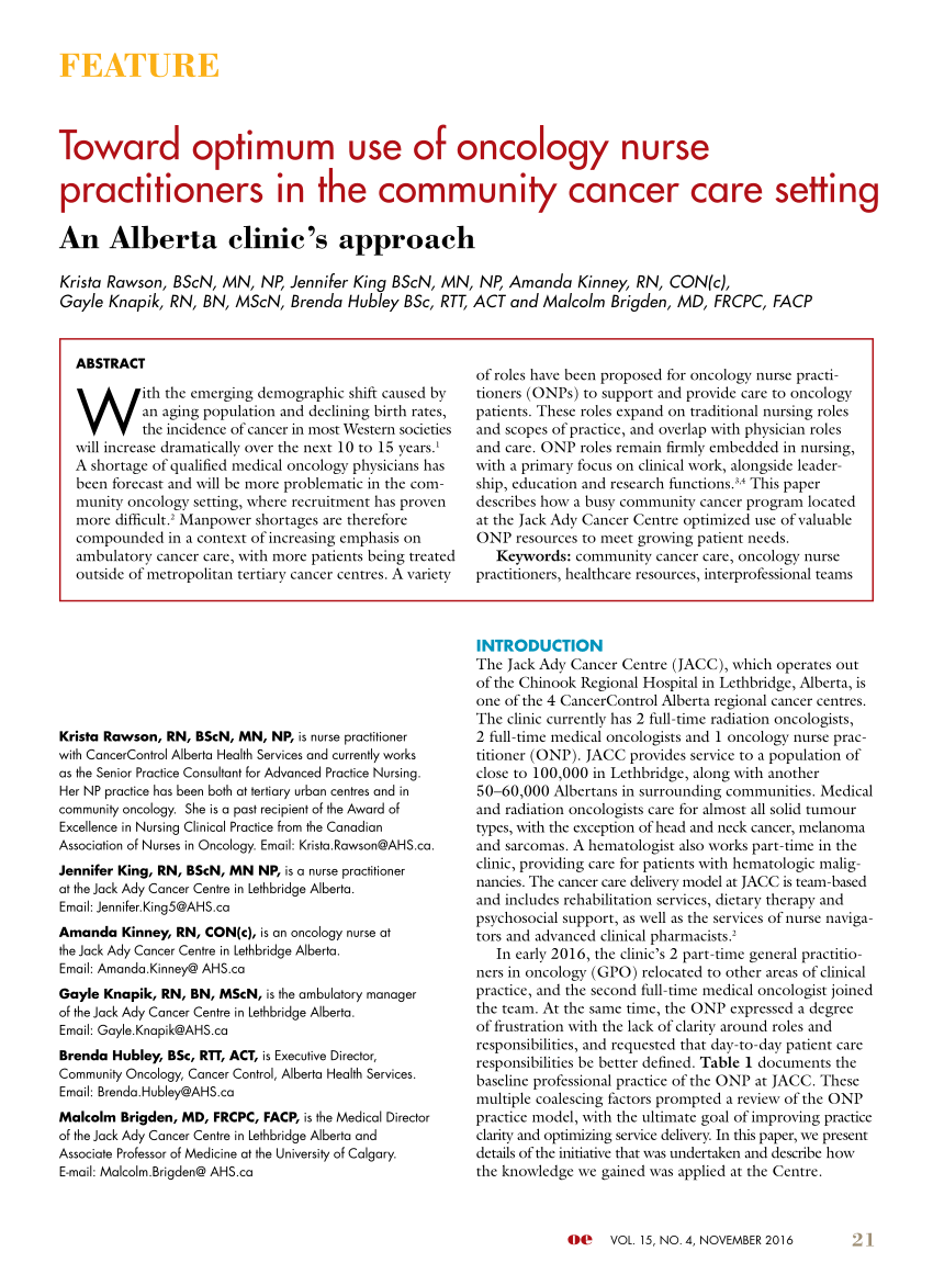 Pdf Toward Optimum Use Of Oncology Nurse Practitioners In The Community Cancer Care Setting An 