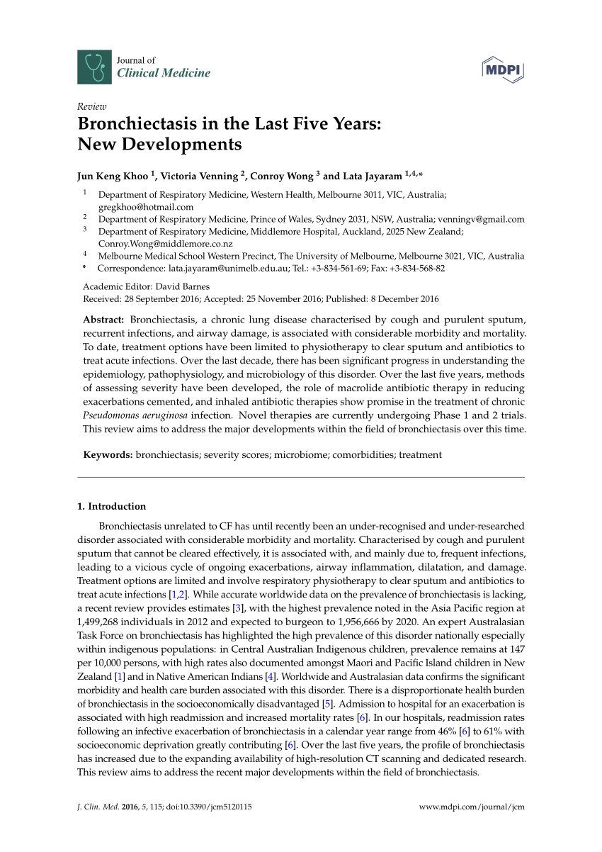 PDF Bronchiectasis in the Last Five Years New Developments