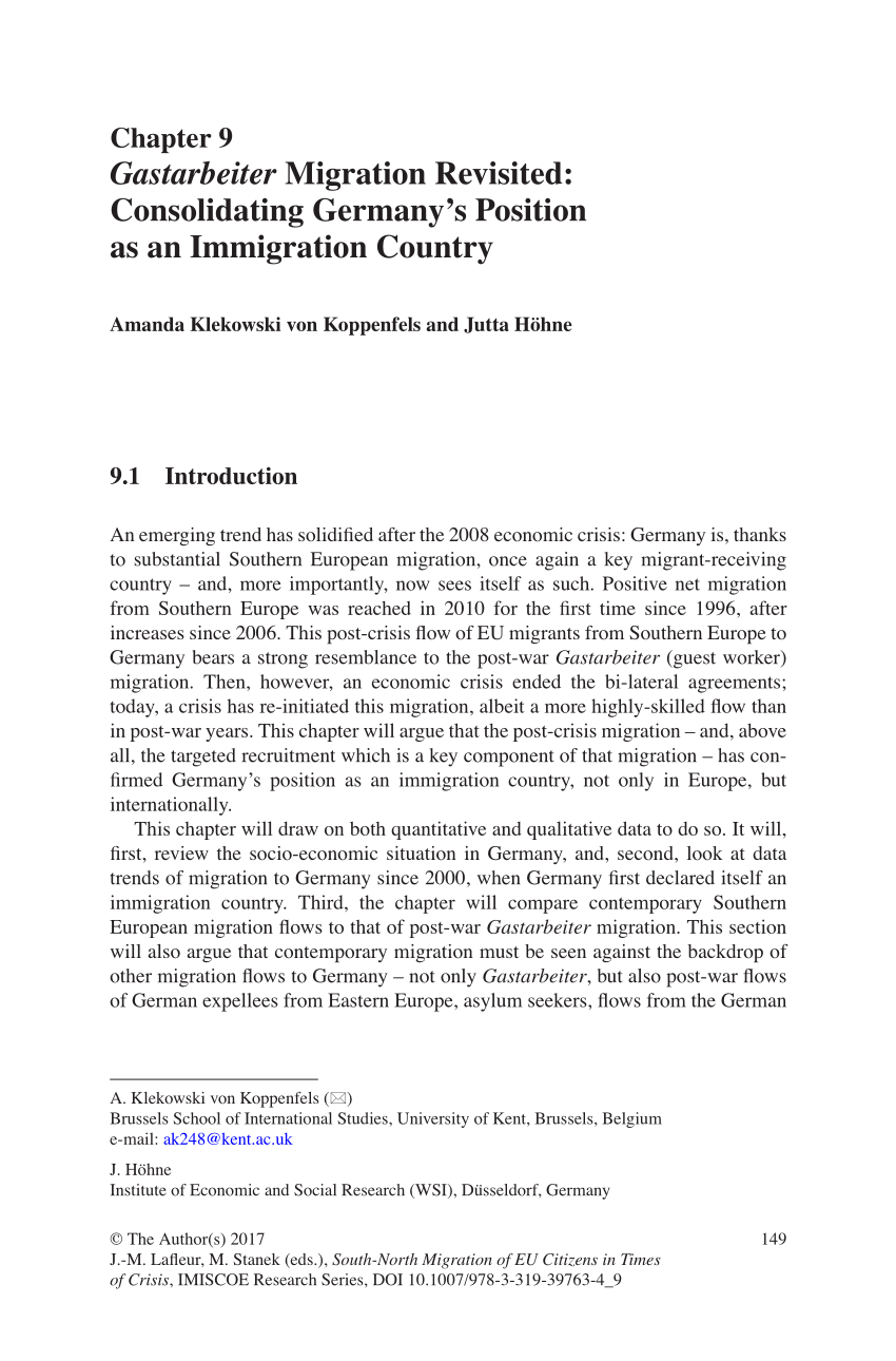 Pdf Gastarbeiter Migration Revisited Consolidating Germany S Position As An Immigration Country