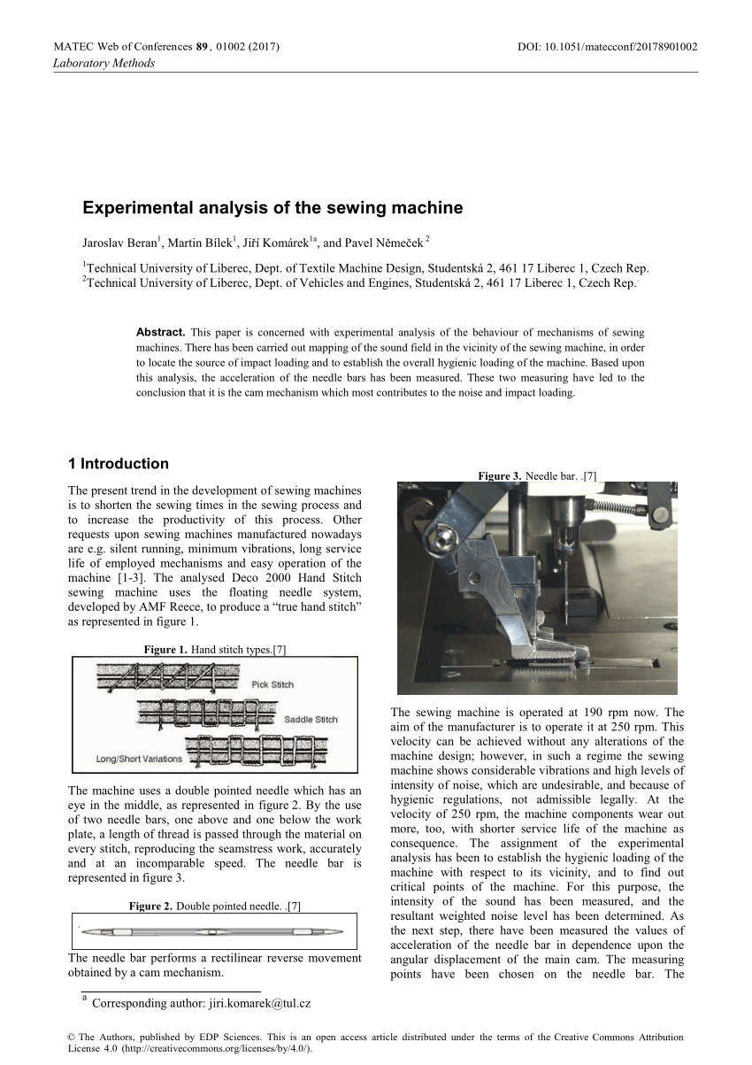 PDF) Experimental analysis of the sewing machine