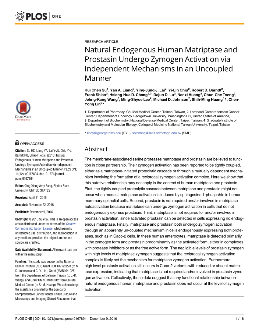 Pdf Natural Endogenous Human Matriptase And Prostasin Undergo Zymogen Activation Via Independent Mechanisms In An Uncoupled Manner