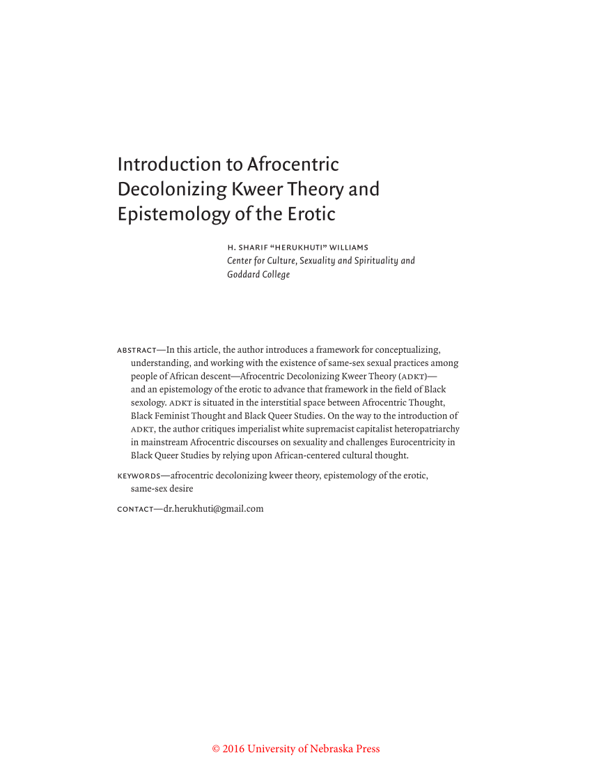 PDF Introduction to Afrocentric Decolonizing Kweer Theory and  