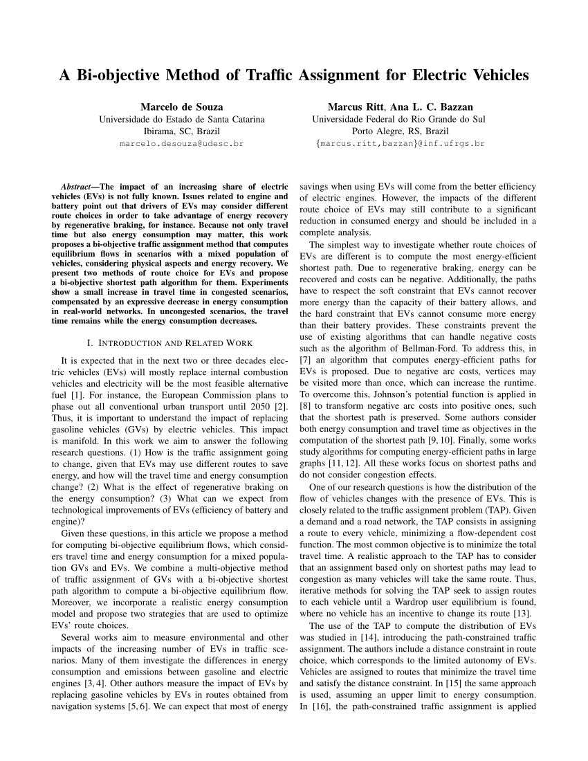 (PDF) A Biobjective Method of Traffic Assignment for Electric Vehicles