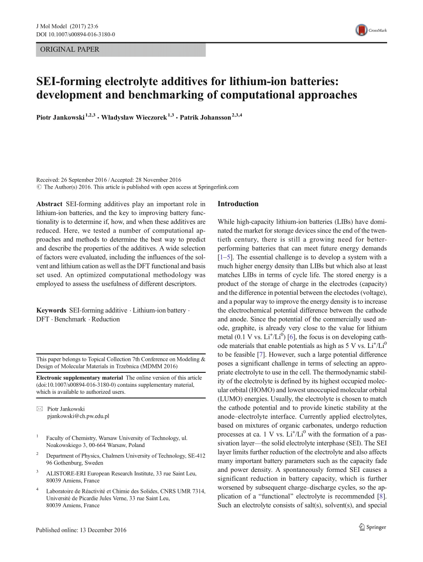 PDF) SEI-forming electrolyte additives for lithium-ion batteries 