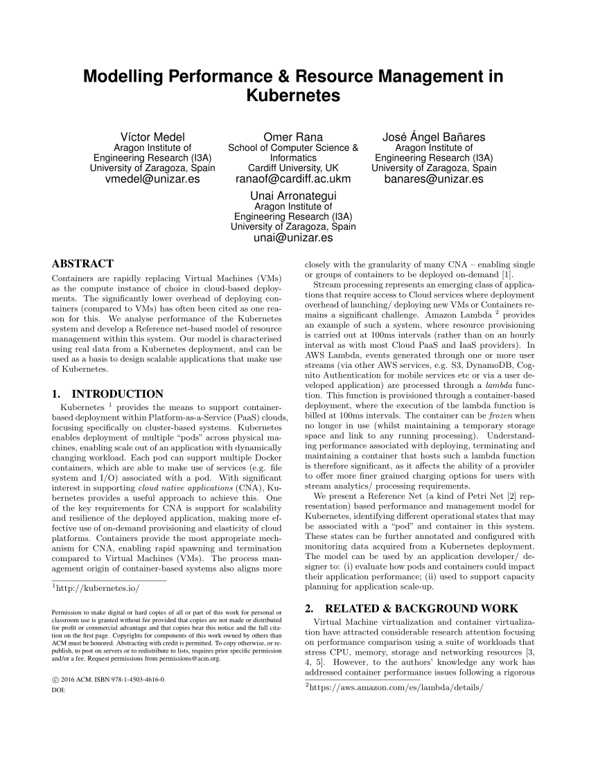 (PDF) Modelling performance & resource management in kubernetes