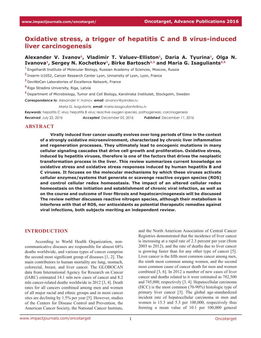 PDF) Oxidative stress, a trigger of hepatitis C and B virus 