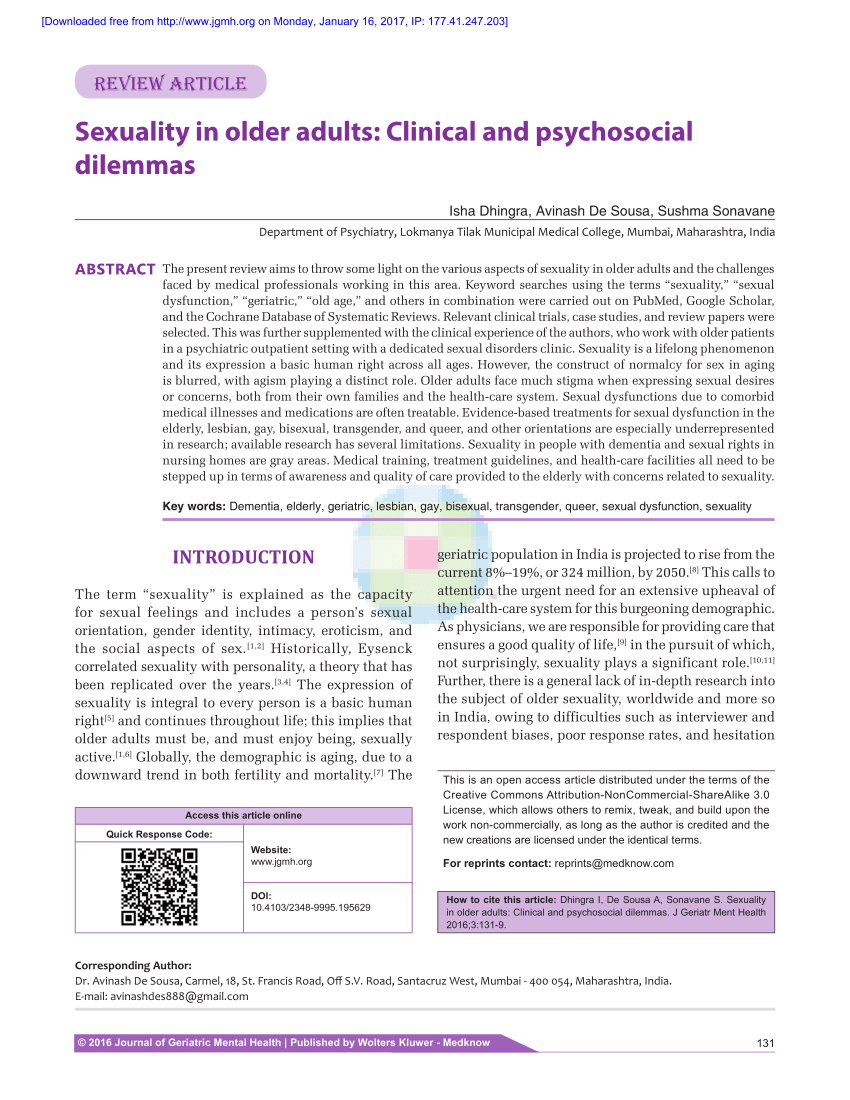 PDF Sexuality in older adults Clinical and psychosocial dilemmas