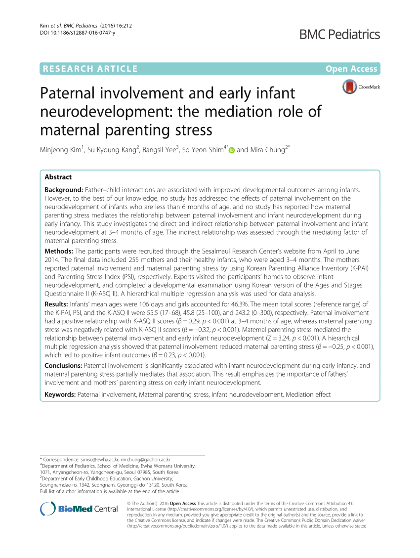 Pdf Paternal Involvement And Early Infant Neurodevelopment The Mediation Role Of Maternal 6261