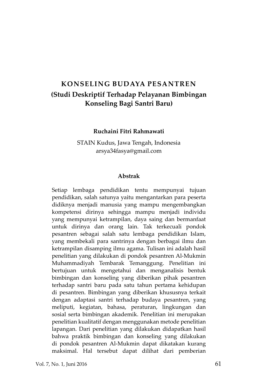 Pdf Konseling Budaya Pesantren Studi Deskriptif Terhadap