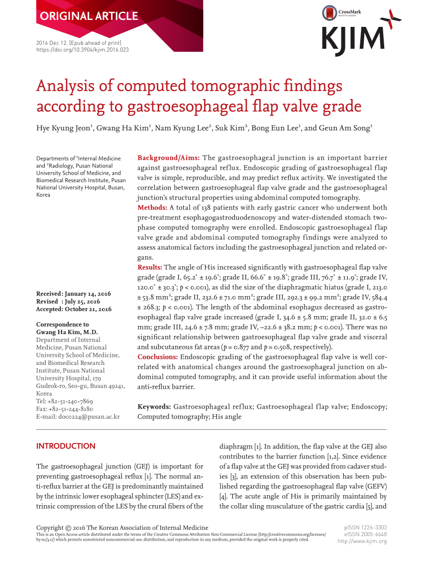 Pdf Analysis Of Computed Tomographic Findings According To Gastroesophageal Flap Valve Grade