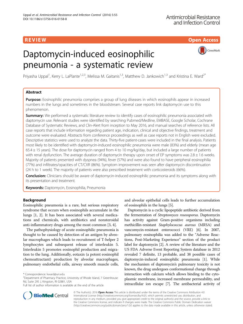 Pdf Daptomycin Induced Eosinophilic Pneumonia A Systematic Review