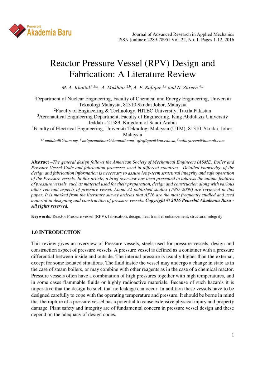 literature review of pressure vessel pdf