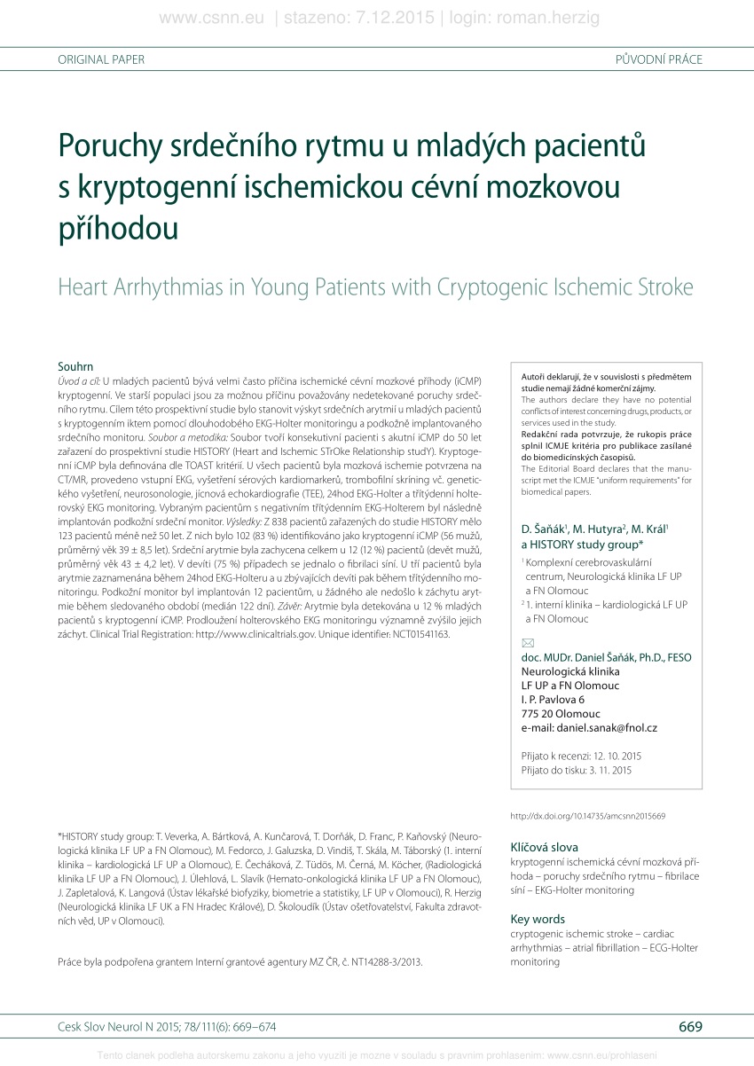 Pdf Heart Arrhythmias In Young Patients With Cryptogenic Ischemic Stroke