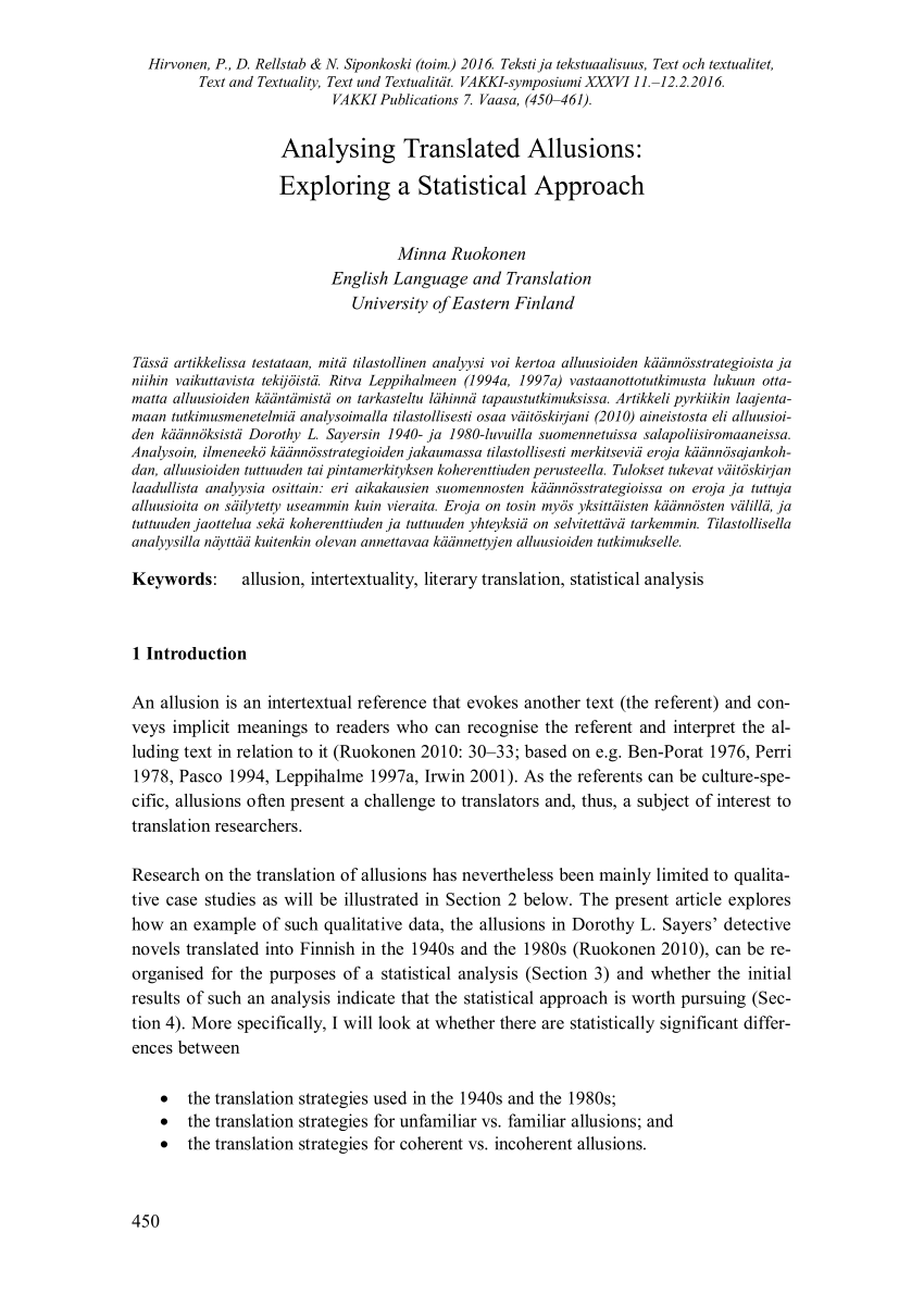 Pdf Analysing Translated Allusions Exploring A Statistical Approach