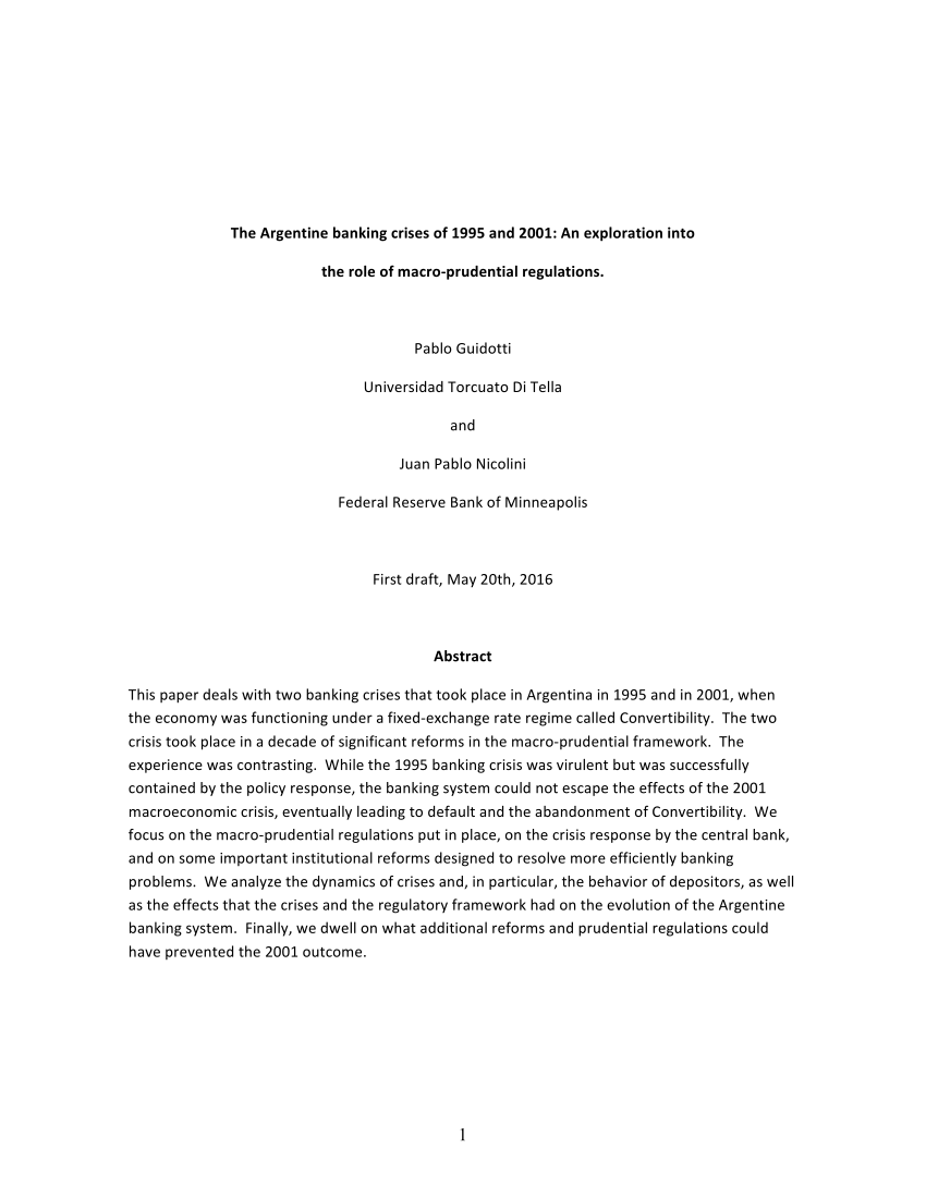 pdf the argentine banking crises of 1995 and 2001 an exploration into the role of macro prudential regulations researchgate