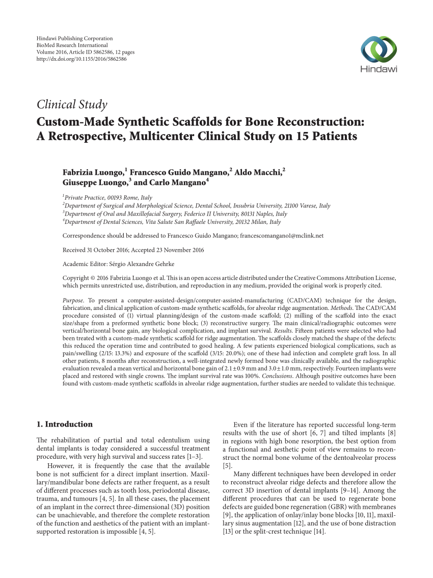 (PDF) Custom-Made Synthetic Scaffolds for Bone Reconstruction: A  Retrospective, Multicenter Clinical Study on 15 Patients