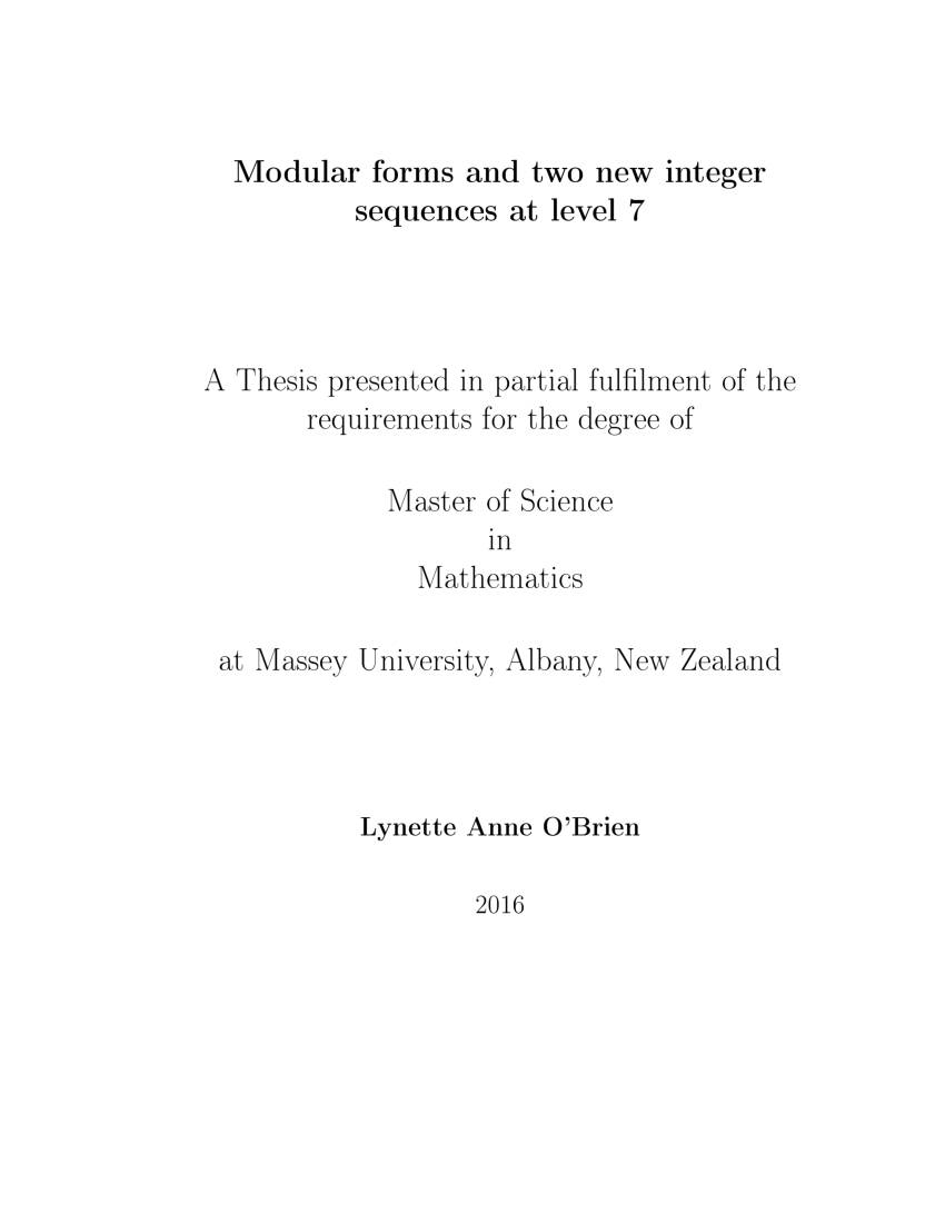 PDF) Modular forms and two new integer sequences at level 7