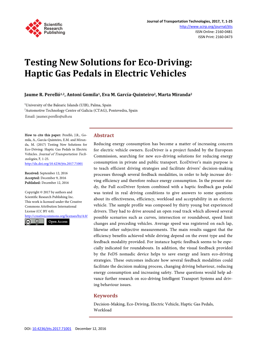 PDF) Testing New Solutions for Eco-Driving: Haptic Gas Pedals in Electric  Vehicles