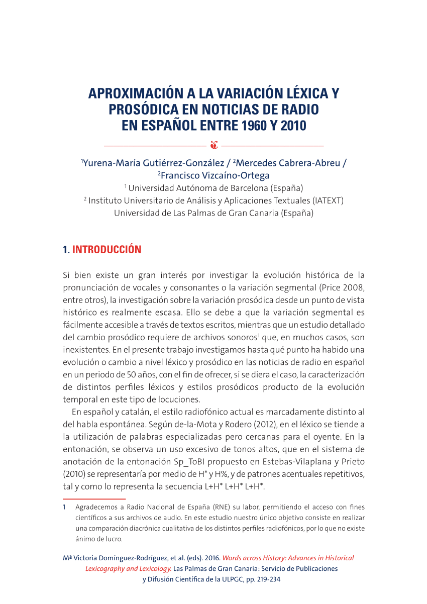 PDF) Aproximación a la variación léxica y prosódica en noticias de radio EN  ESPAÑOL ENTRE 1960 Y 2010