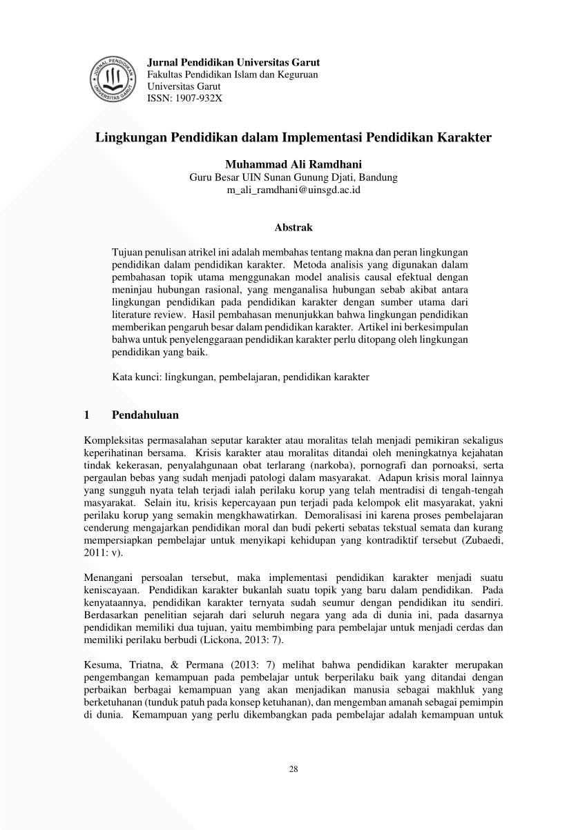 PDF Lingkungan Pendidikan Dalam Implementasi Pendidikan Karakter