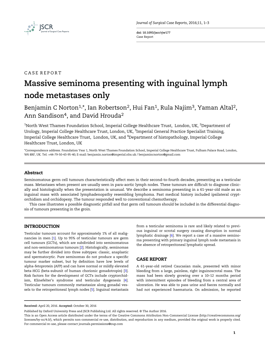 Pdf Massive Seminoma Presenting With Inguinal Lymph Node Metastases Only 