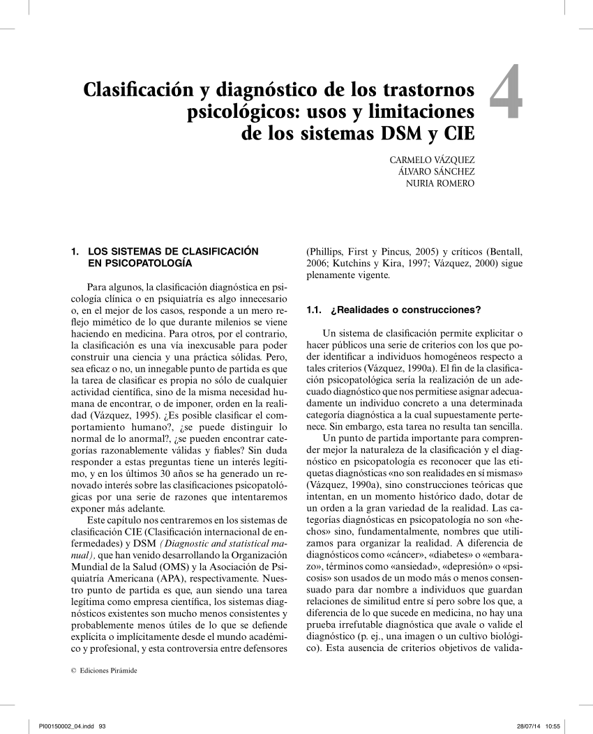 PDF) Clasificación y diagnóstico de los trastornos psicológicos: Usos y del DSM-IV-TR/DSM-5 la CIE-10.