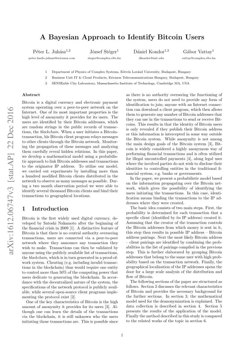 a bayesian approach to identify bitcoin users