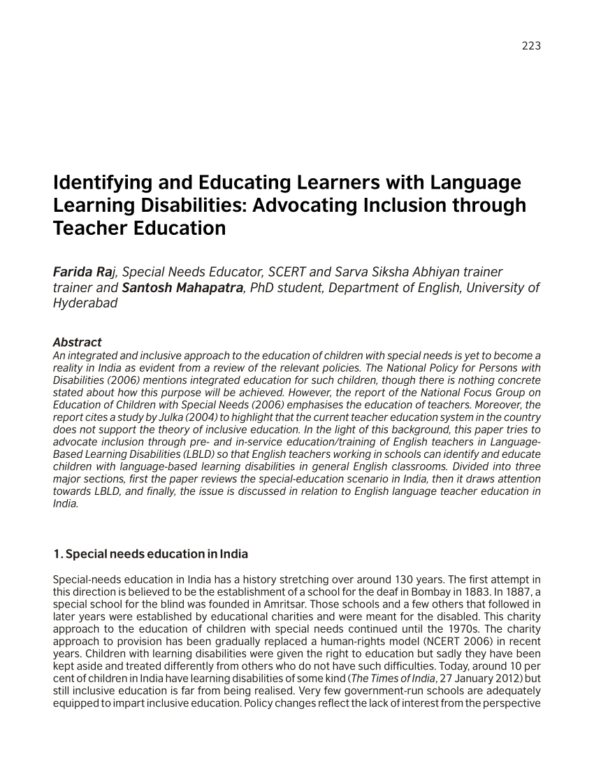 research topics in learning disabilities